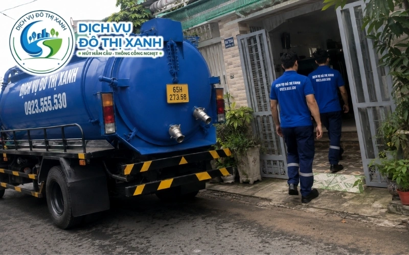 Hút hầm cầu Cái Răng cho nhà dân, quán ăn, nhà trọ 24/7 10 Nhân viên Đô Thị Xanh đang thi công hút hầm cầu tại Cái Răng