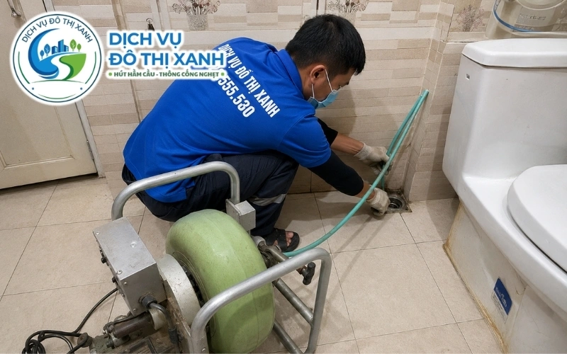 Kỹ thuật viên kiểm tra lớp cặn lắng trong ống thoát nước nhà dân Dầu Tiếng mùa khô