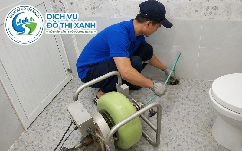 Kỹ thuật viên Đô Thị Xanh soi tuyến cống chung của dãy trọ công nhân tại Trà Cú