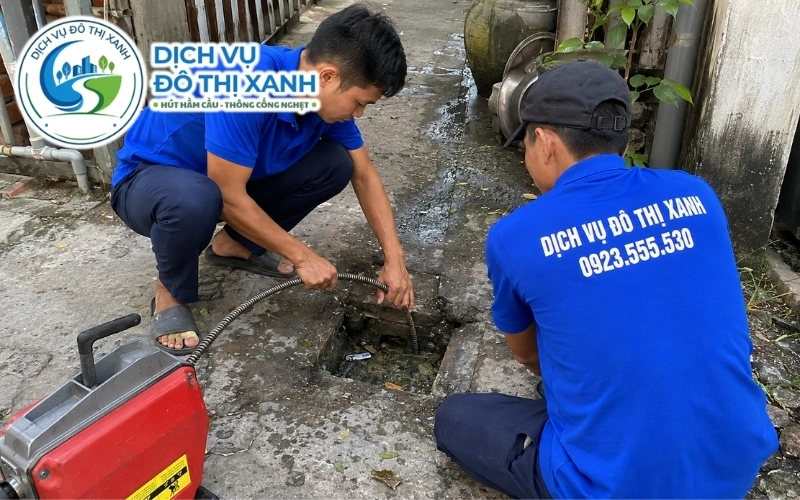 Kỹ thuật viên kiểm tra lớp đất cát bồi trong cống nhà nền vượt lũ tại Tân Hưng