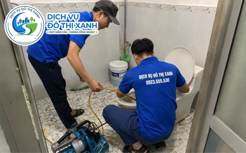 Nhân viên Đô Thị Xanh lấy đồ chơi trẻ em gây tắc bồn cầu tại Tháp Mười