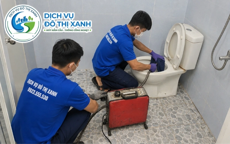 Thợ Đô Thị Xanh gỡ khối giấy báo gây tắc bồn cầu tại nhà dân Phước Thành Phú Giáo