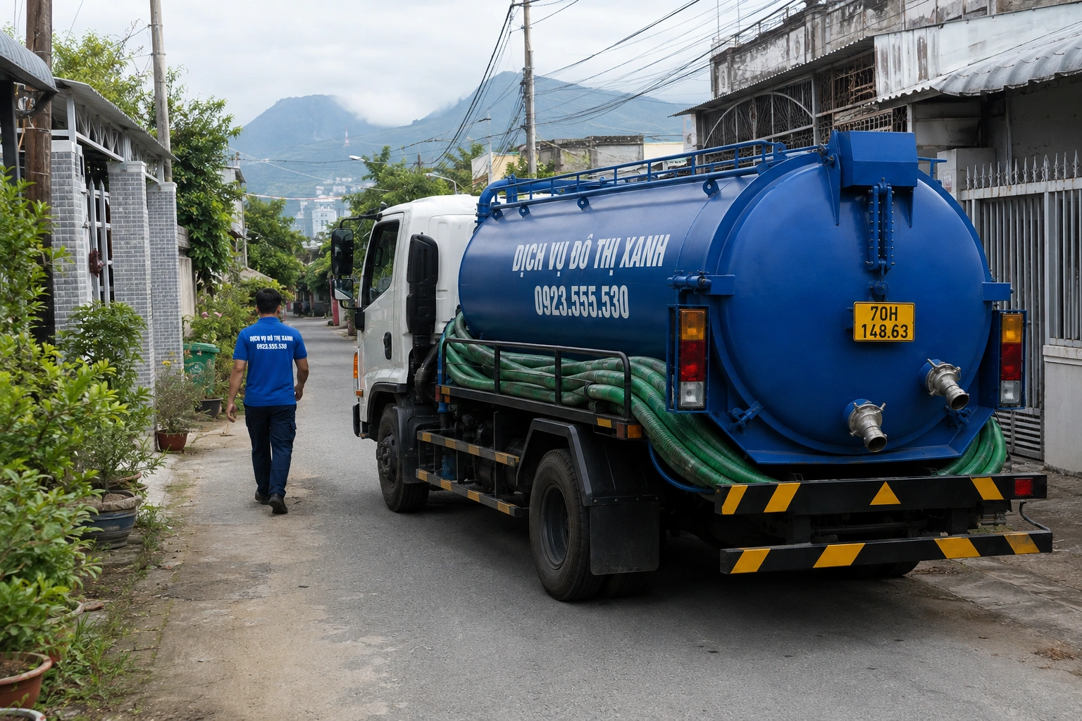 Xe Đô Thị Xanh gom chuyến hút hầm cho nhiều hộ cùng ấp xa tại Tân Châu Tây Ninh