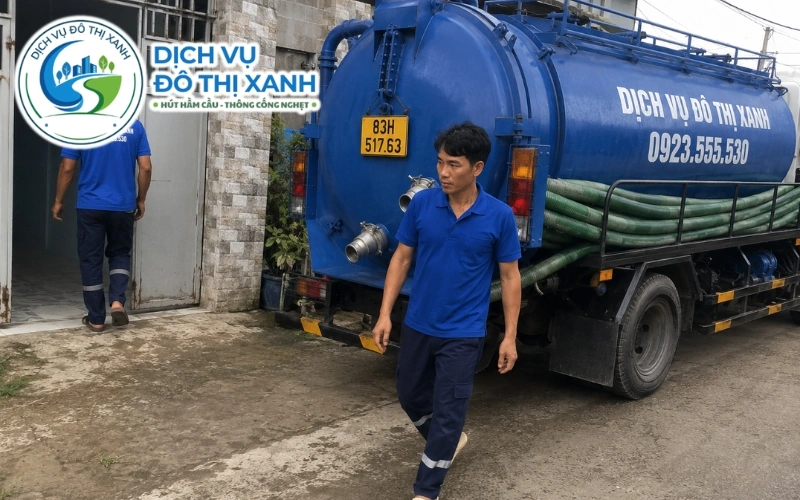 Nhân viên Đô Thị Xanh kiểm tra hầm cầu cạnh rẫy hành tím tại Vĩnh Châu