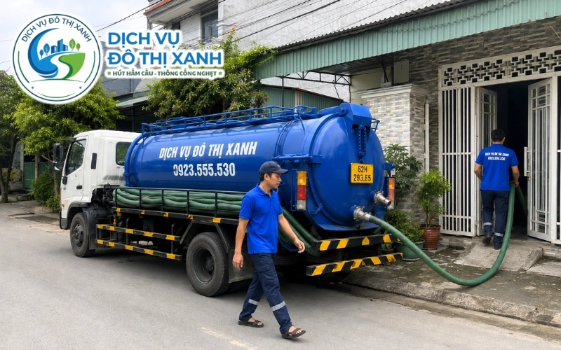 Kỹ thuật viên kiểm tra hầm cầu dùng chung của dãy trọ đông công nhân tại Bến Lức