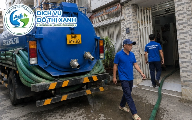 Kỹ thuật viên kiểm tra hầm cầu nhà mặt tiền Quốc lộ 60 và khu dân cư mới tại Tiểu Cần