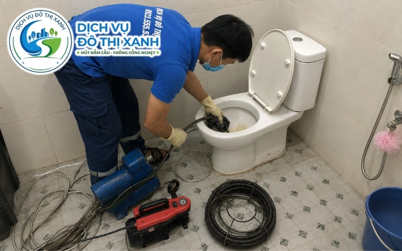Kỹ thuật viên hướng dẫn hộ gia đình phòng ngừa nghẹt bồn cầu tại Tháp Mười