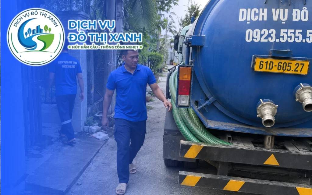 Hút hầm cầu Bàu Bàng, Đô Thị Xanh kiểm tra hầm mới và xử lý trong một buổi