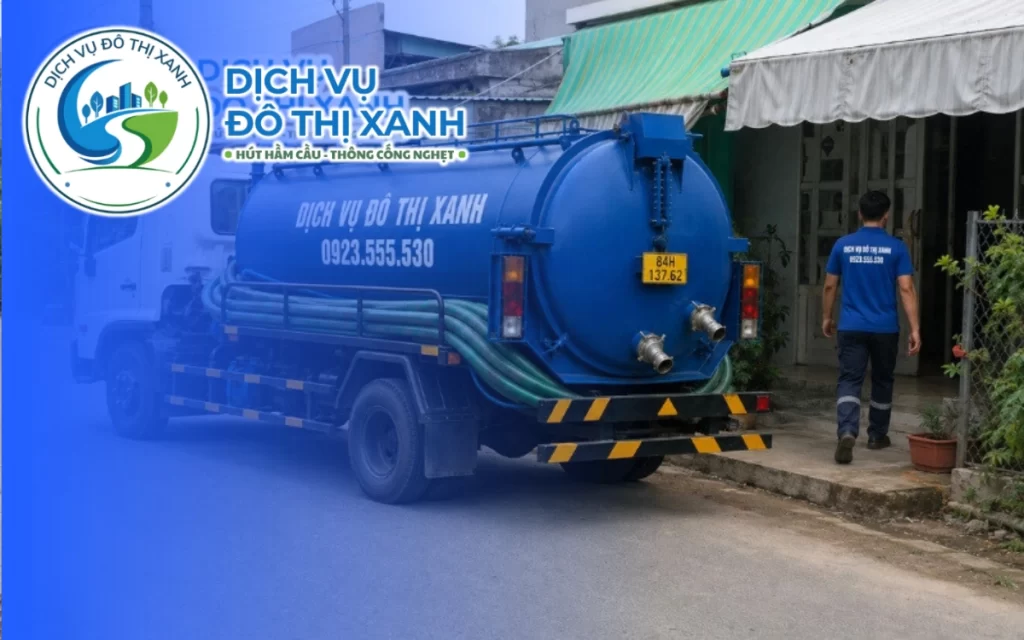 Hút hầm cầu Cầu Kè, Đô Thị Xanh có 3 cỡ xe phù hợp đường nhỏ và khu vực trong vườn