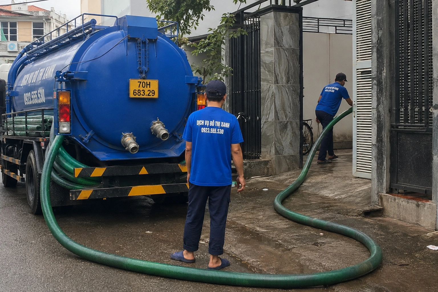 Xe hút hầm cầu Đô Thị Xanh phục vụ cơ sở lưu trú gần cửa khẩu Mộc Bài