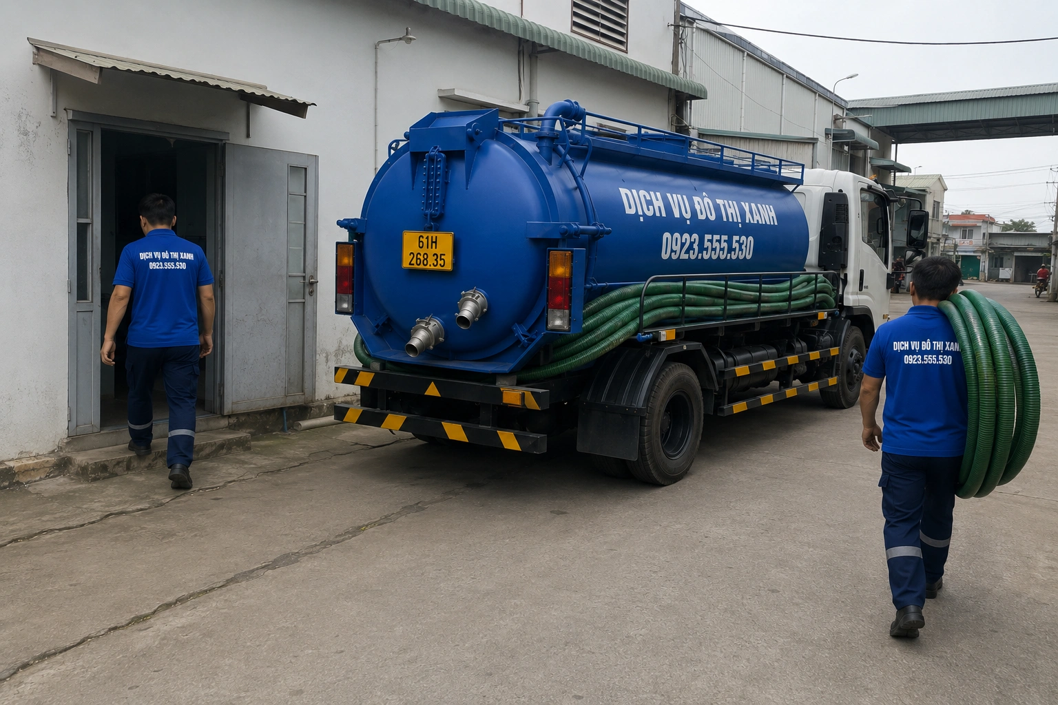 Nhân viên Đô Thị Xanh kiểm tra hầm cầu khu trọ công nhân gần khu công nghiệp Tân Uyên