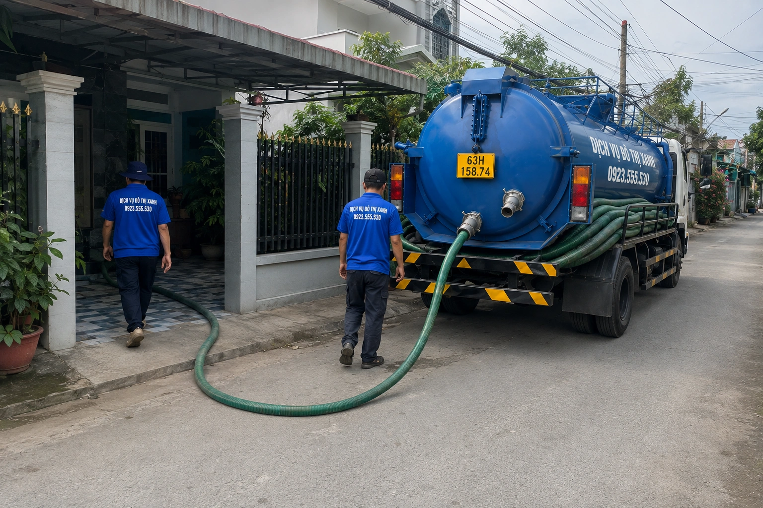 Xe hút hầm cầu phục vụ vựa trái cây ven quốc lộ 1A tại Cai Lậy