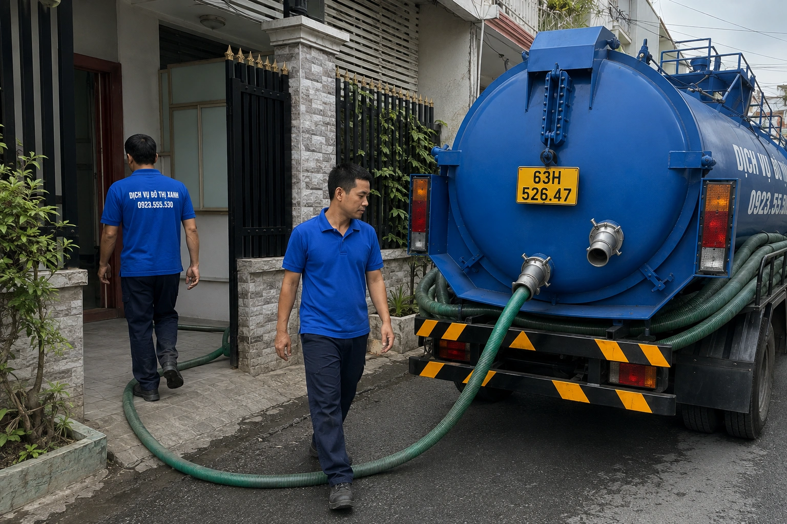 Đội thợ Đô Thị Xanh xử lý hầm mỡ và hầm cầu cho bếp ăn xí nghiệp tại Châu Thành