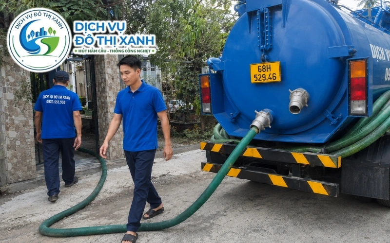 Nhân viên Đô Thị Xanh hút hầm và xử lý váng mỡ cho quán hủ tiếu gần Nguyễn Trung Trực, Rạch Giá