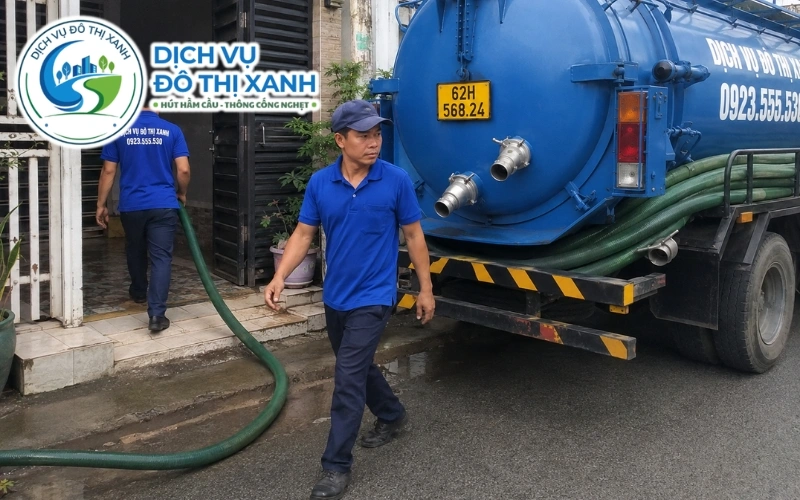 Kỹ thuật viên khảo sát thực tế trước khi báo giá hút hầm cầu Thạnh Hóa