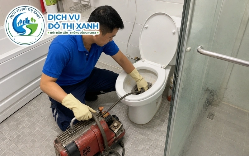 Thông bồn cầu Ngã Năm: Đô Thị Xanh gắp dị vật, 24/7 5 Kỹ thuật viên kiểm tra tình trạng bồn cầu trước khi quyết định phương án xử lý tại Ngã Năm