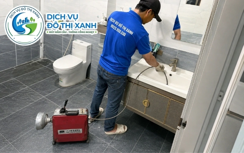 Kỹ thuật viên Đô Thị Xanh kiểm tra dấu hiệu cống nghẹt tại Bến Cát