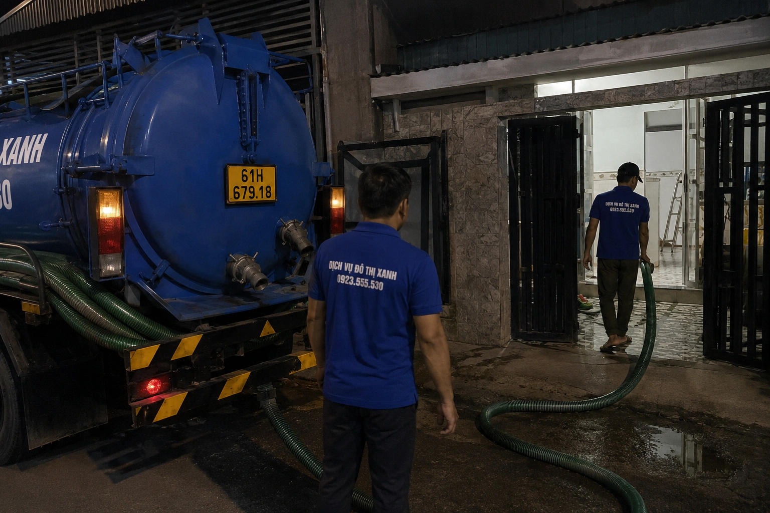 Hút hầm cầu Bàu Bàng, Đô Thị Xanh kiểm hầm mới trong 1 buổi 4 Kỹ thuật viên Đô Thị Xanh mở nắp kiểm tra hầm cầu khi chủ nhà nhận bàn giao tại Bàu Bàng