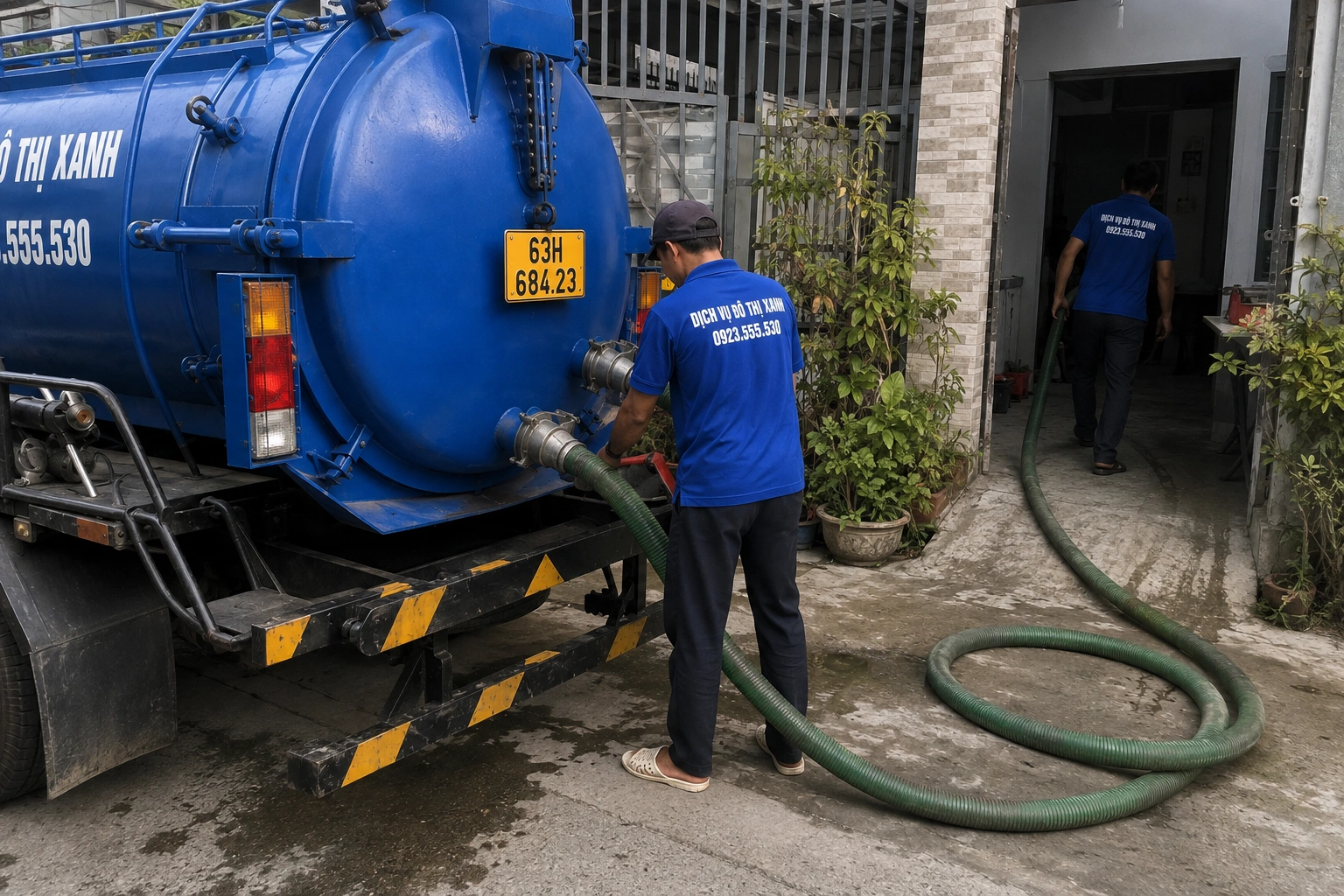 Kỹ thuật viên kiểm tra hầm cầu sau mùa hạn mặn tại nhà dân Gò Công