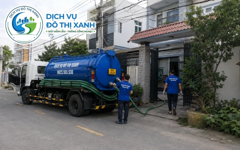 Kỹ thuật viên kiểm tra dấu hiệu hầm cầu đầy tại nhà dân Vị Thủy