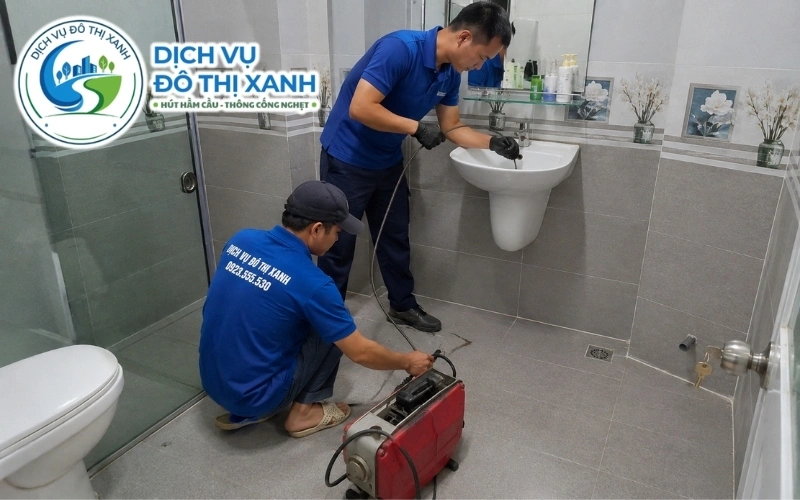 Nhân viên Đô Thị Xanh nạo vét hố ga cho hộ dân tại Tháp Mười