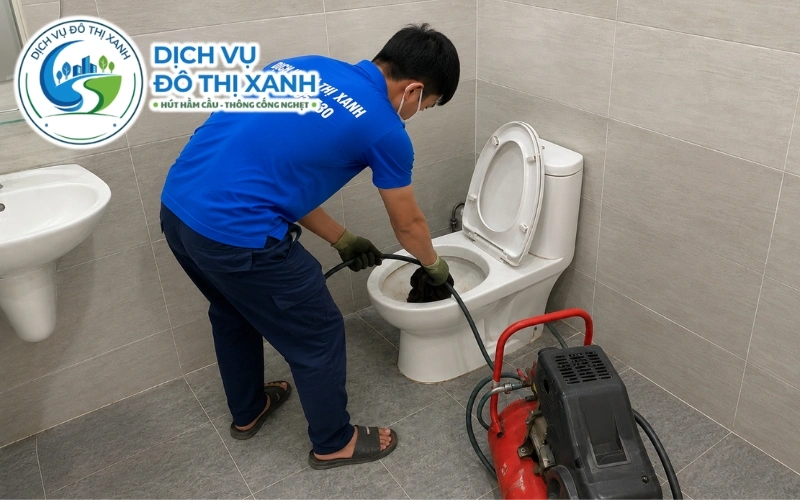 Kỹ thuật viên Đô Thị Xanh xác định nguyên nhân và mức công xử lý bồn cầu tại Bàu Bàng