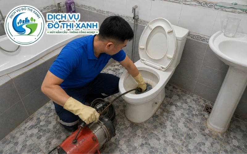 Thông bồn cầu Cần Đước, Đô Thị Xanh cạo mỡ bám 24/7 5 Nhân viên Đô Thị Xanh kiểm tra để phân biệt bồn cầu nghẹt, cống bếp tắc và bể chứa đầy tại Cần Đước