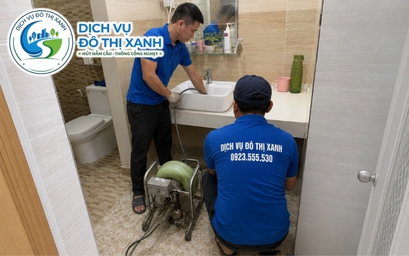 Kỹ thuật viên phân biệt cống nghẹt, bồn cầu tắc và hầm cầu đầy tại Bến Lức
