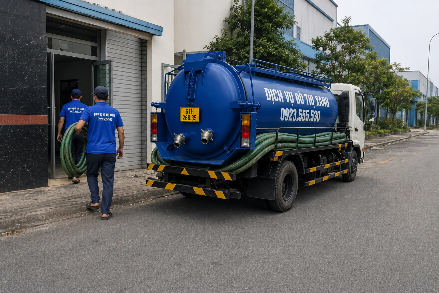 Kỹ thuật viên Đô Thị Xanh mở nắp kiểm tra và phân biệt hầm kín với hầm thấm tại Phú Giáo