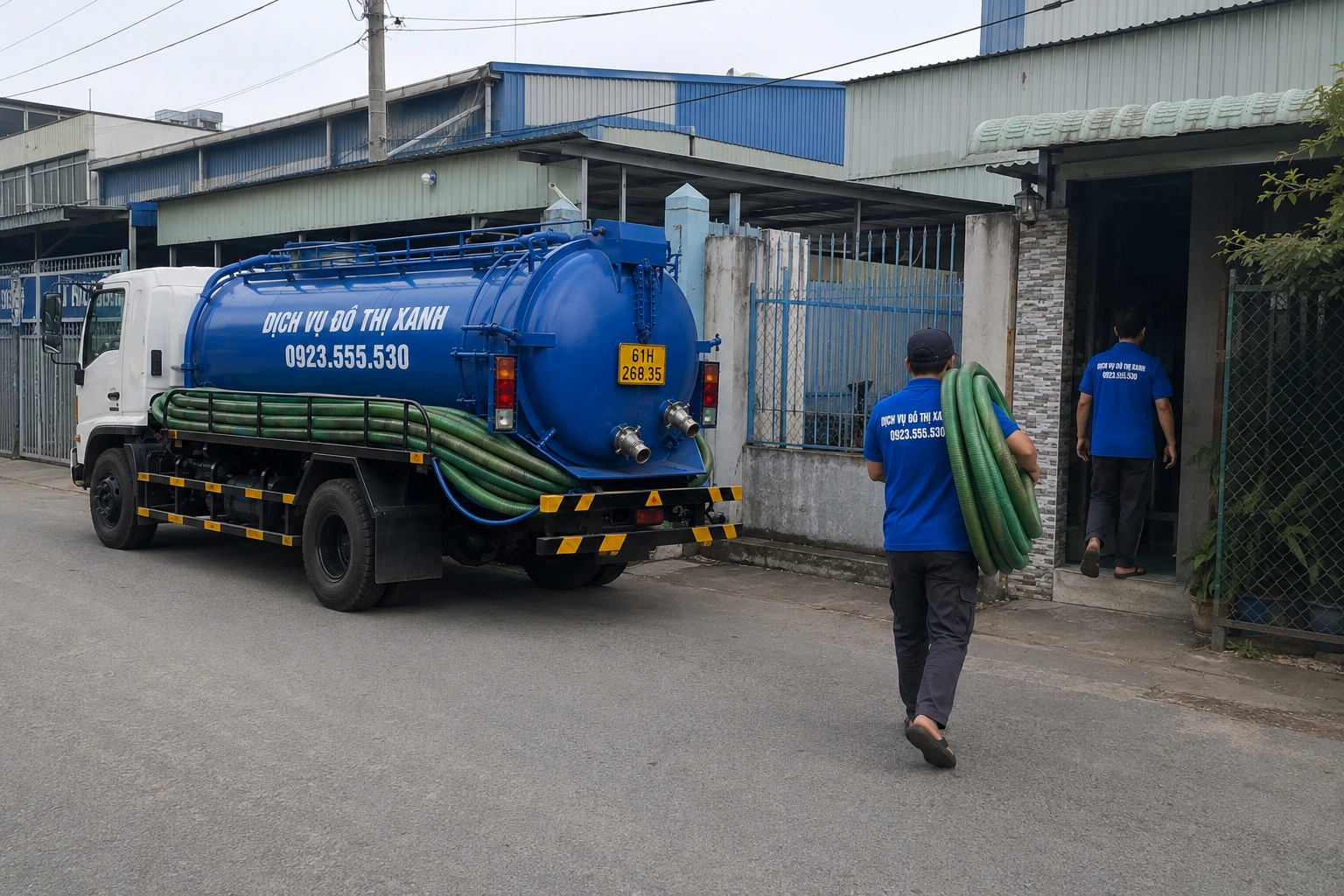 Hút hầm cầu Dĩ An, Đô Thị Xanh trực 24/7, chốt giá trước 5 Kỹ thuật viên Đô Thị Xanh kiểm tra để phân biệt hút hầm cầu và thông đường ống tại Dĩ An