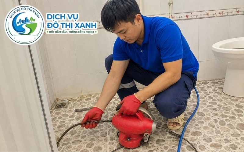 Kỹ thuật viên phân biệt trường hợp cần thông cống, thông bồn cầu hoặc hút hầm tại Gò Công