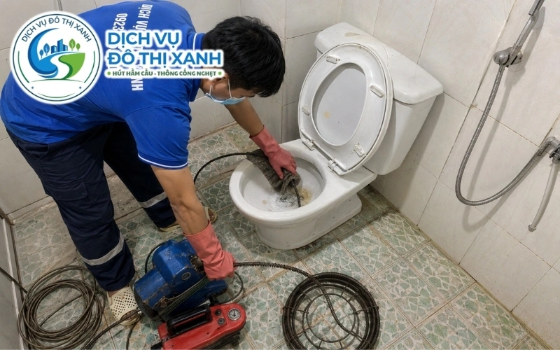 Thông bồn cầu Cái Nước, Đô Thị Xanh tới sau 40 phút 3 Kỹ thuật viên phân loại đúng dịch vụ thông bồn cầu, thông cống hoặc hút hầm tại Cái Nước