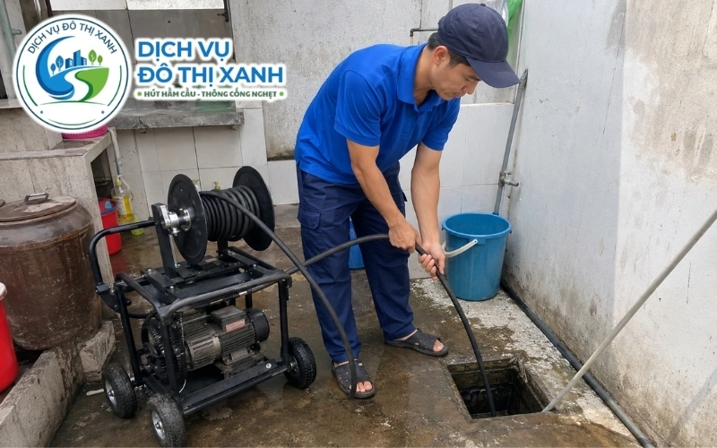 Nhân viên hướng dẫn hộ dân Châu Thành dùng lưới chắn để hạn chế đất cát vào cống