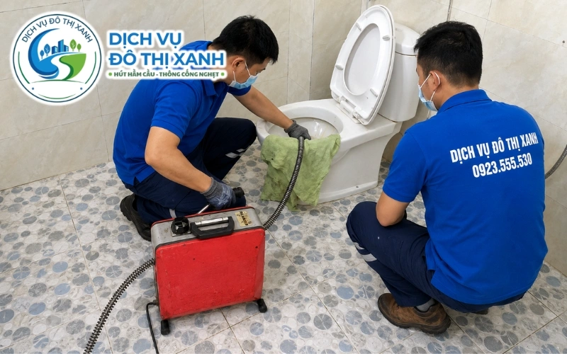 Đội Đô Thị Xanh phục vụ thông bồn cầu tại các xã quanh vùng Lai Vung