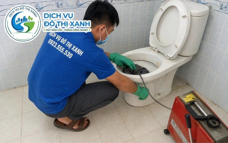 Đội Đô Thị Xanh phục vụ thông bồn cầu tại các xã quanh vùng Tháp Mười
