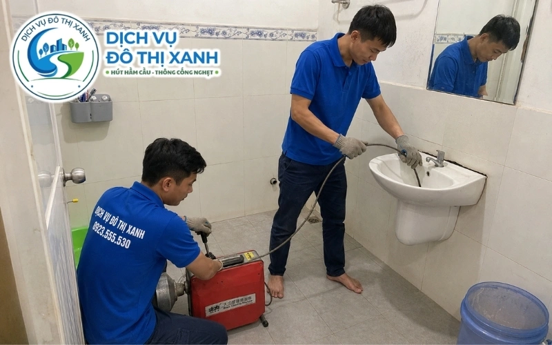 Kỹ thuật viên soi camera xác định điểm tắc trong ống chôn dưới nền xưởng tại Châu Thành
