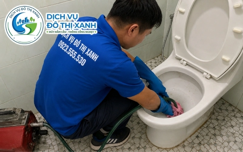 Kỹ thuật viên Đô Thị Xanh mang đồ nghề bằng xe máy vào đường lô đất đỏ Tân Châu