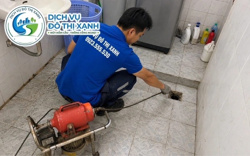 Đội thợ Đô Thị Xanh thông cống ngoài giờ và giữ sạch khu vực chung tại Thủ Dầu Một