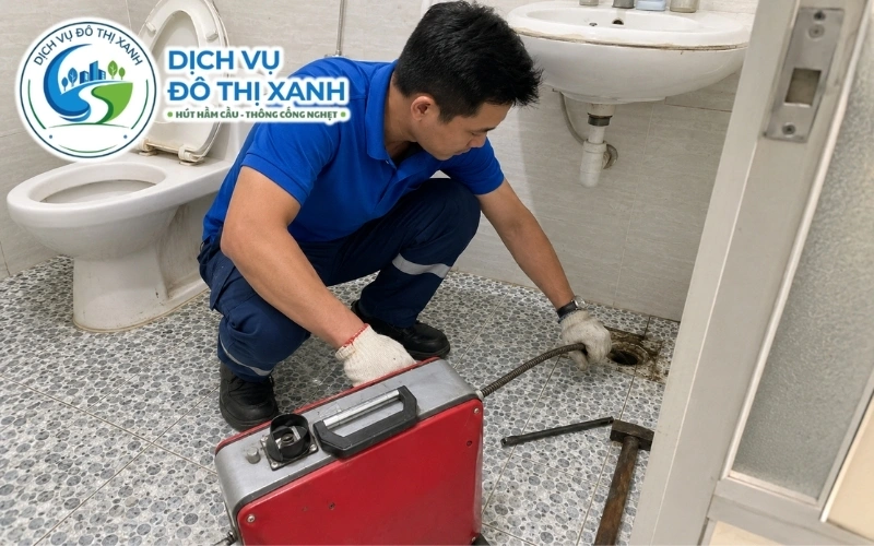 Nhân viên xử lý cống nghẹt do bèo, cỏ và đất vườn tại Tam Nông