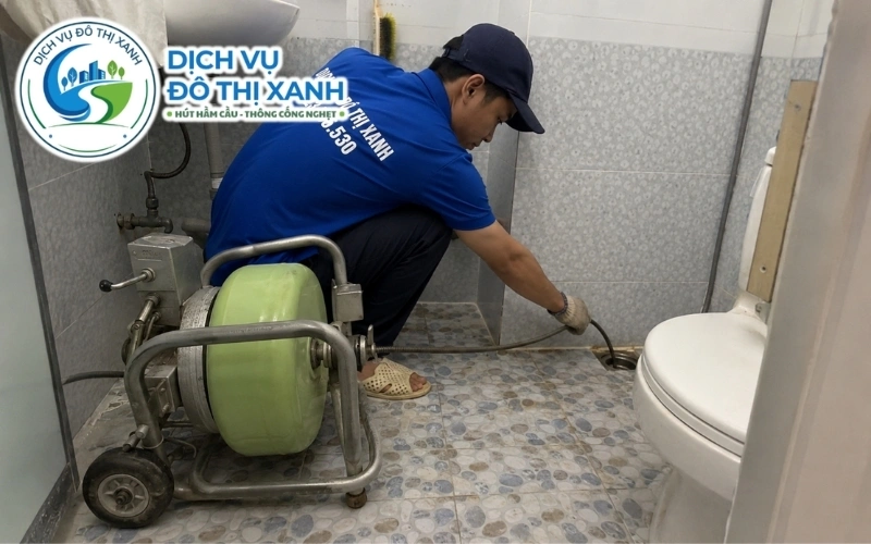 Đội Đô Thị Xanh làm sạch lớp mỡ đóng trong cống quán bún tại phường Vị Thanh