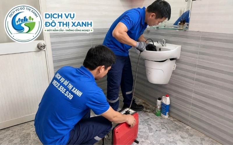 Đội thợ Đô Thị Xanh xử lý cống quán ăn ven tỉnh lộ 838 tại xã Mỹ Quý