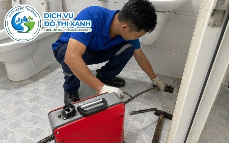 Nhân viên Đô Thị Xanh thu gom cặn từ hố ga để chở đi xử lý đúng quy định tại Dầu Tiếng
