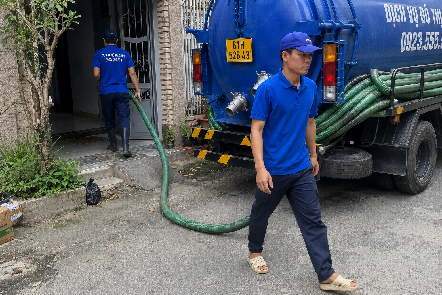 Hút hầm cầu Bàu Bàng, Đô Thị Xanh kiểm hầm mới trong 1 buổi 6 Xe hút hầm cầu Đô Thị Xanh phục vụ nhà trong khu dân cư mới có đường chưa hoàn thiện tại Bàu Bàng