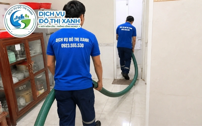 Xe hút hầm cầu Đô Thị Xanh phục vụ dãy trọ và nhà xưởng trong khu Mỹ Phước Bến Cát