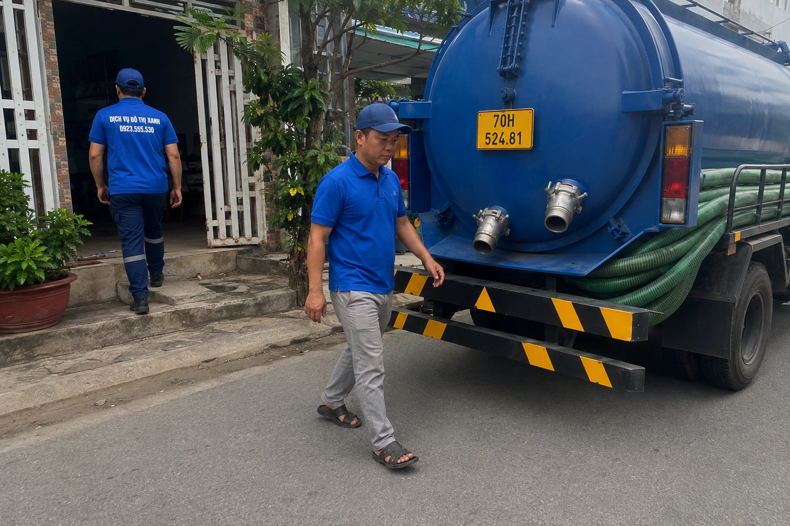 Xe và kỹ thuật viên Đô Thị Xanh xử lý đường vào khó cho nhà vườn và rẫy mì tại Tân Biên