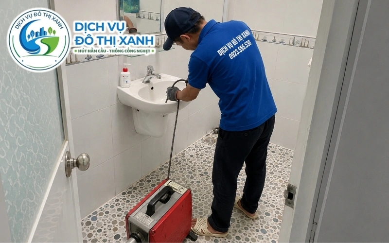 Xe và nhân viên Đô Thị Xanh phục vụ thông cống tại các xã khu vực Tân Biên