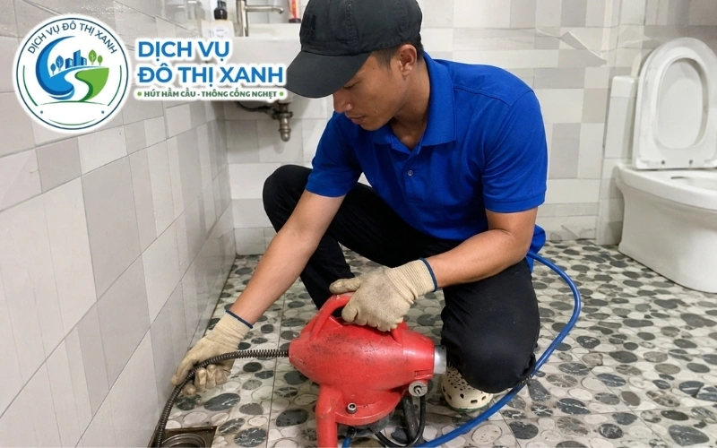 Nhân viên Đô Thị Xanh xử lý các kiểu nghẹt cống thường gặp tại Tháp Mười