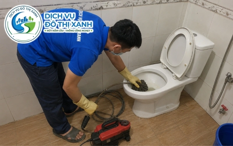 Nhân viên Đô Thị Xanh xử lý bồn cầu kín đáo khi khách vẫn ở homestay Ngọc Hiển