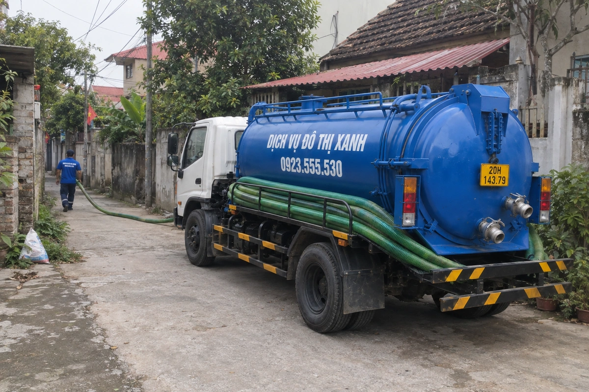 Ống hút bể phốt dẫn từ xe vào nhà