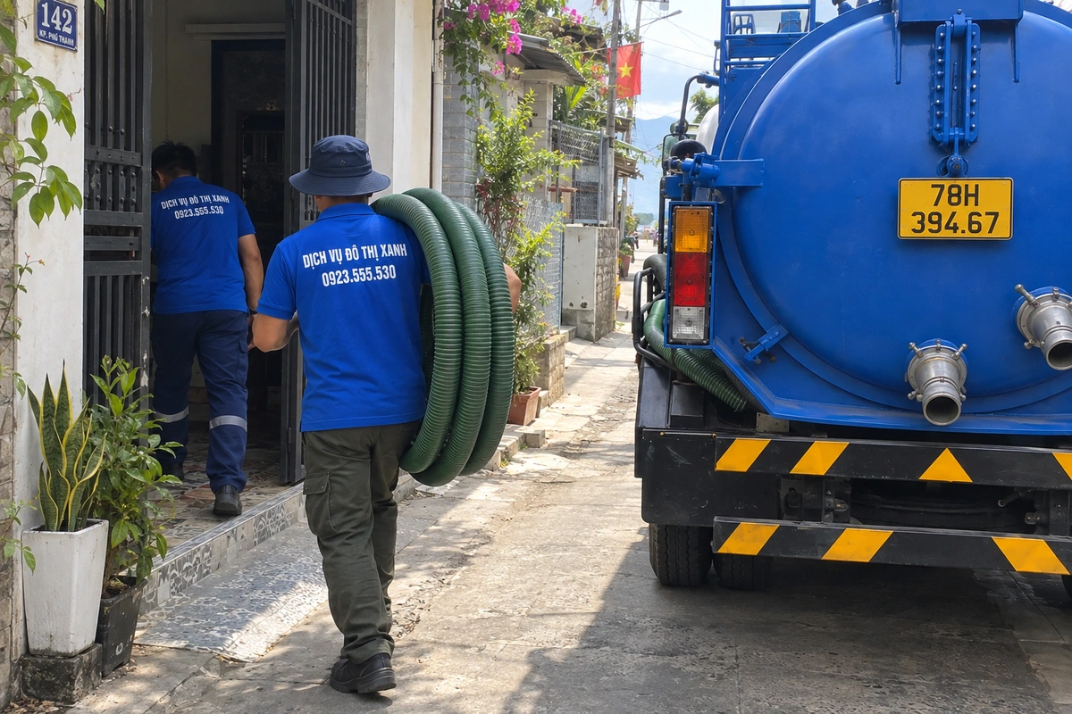 Nhân viên mang cuộn ống hút vào nhà